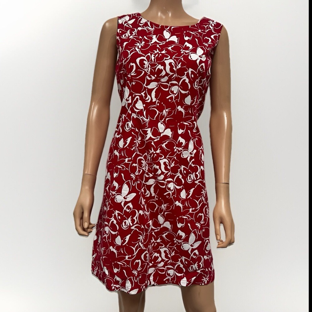 Floral Red and White Sleeveless Dress
